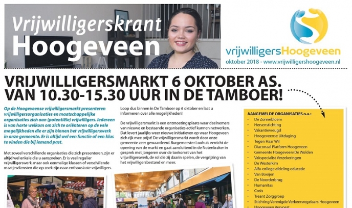 Vrijwilligersmarkt Hoogeveen op 6 oktober a.s.