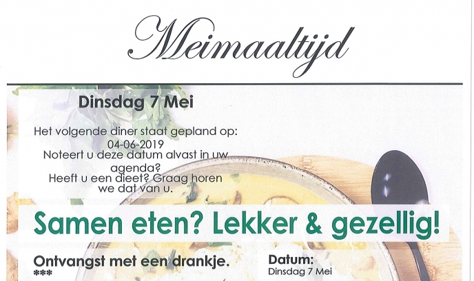 Samen eten, lekker en gezellig in De Westerkim op 7 mei a.s.