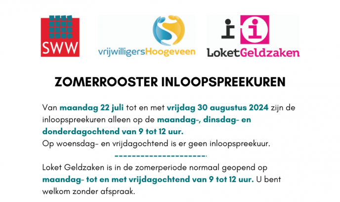 Zomerrooster inloopspreekuren SWW